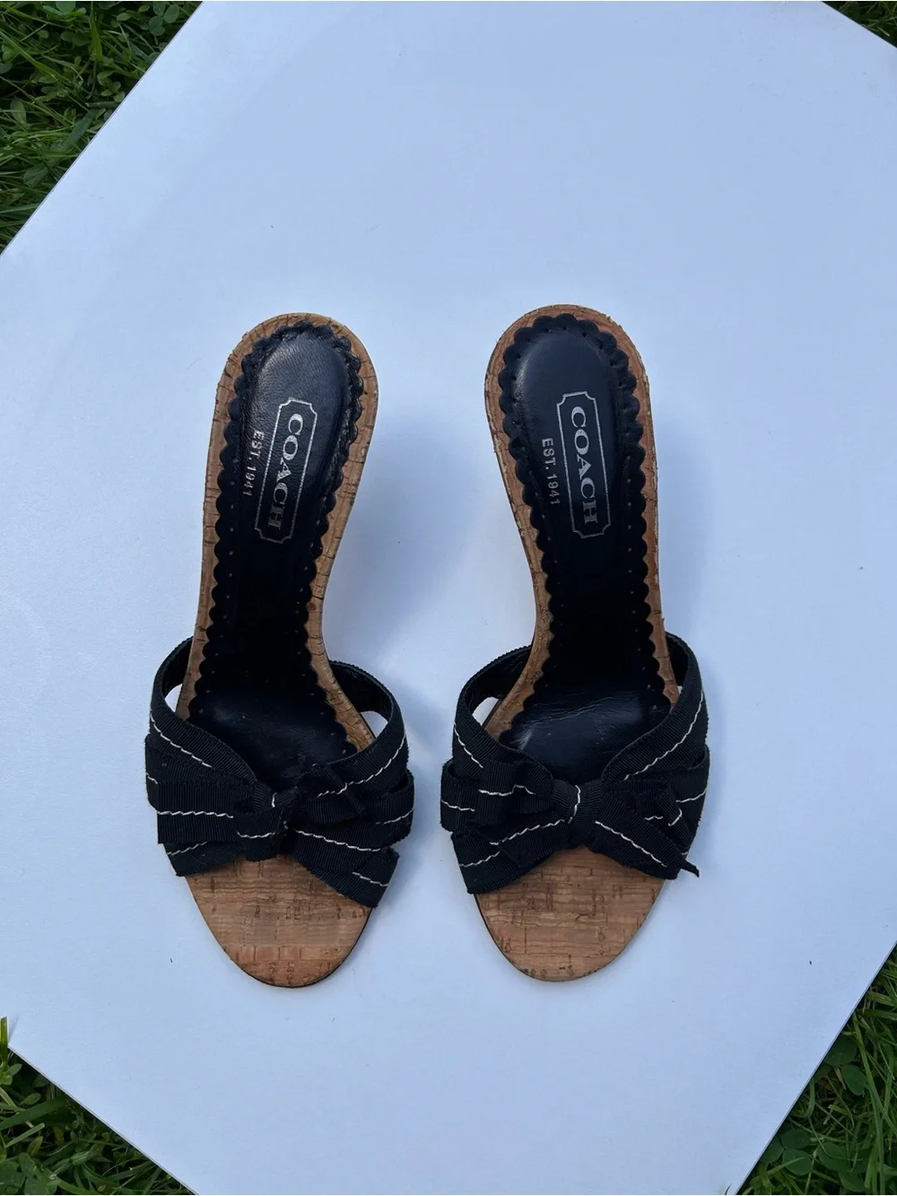 Coach Black Knot-Front Cork Slide Mules